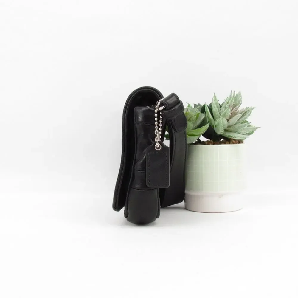 Coach Black Leather Clutch W/ Black Wrist Strap